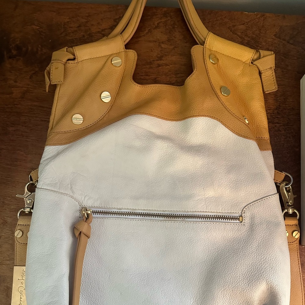 Tan & White Foley & Corinna Leather Hobo
